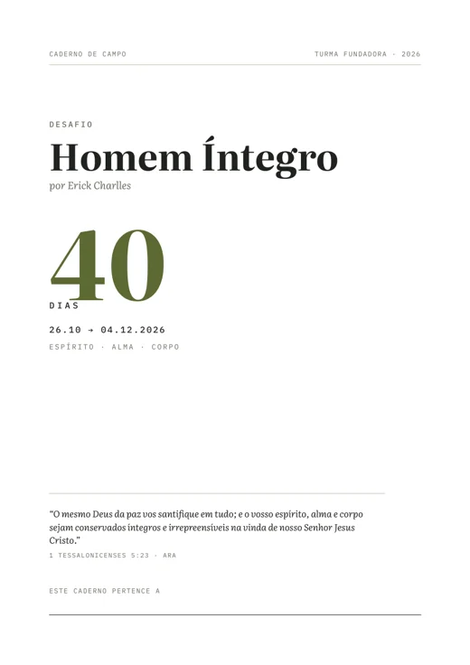 Capa do guia do Desafio Homem Íntegro, com o número 40 em verde